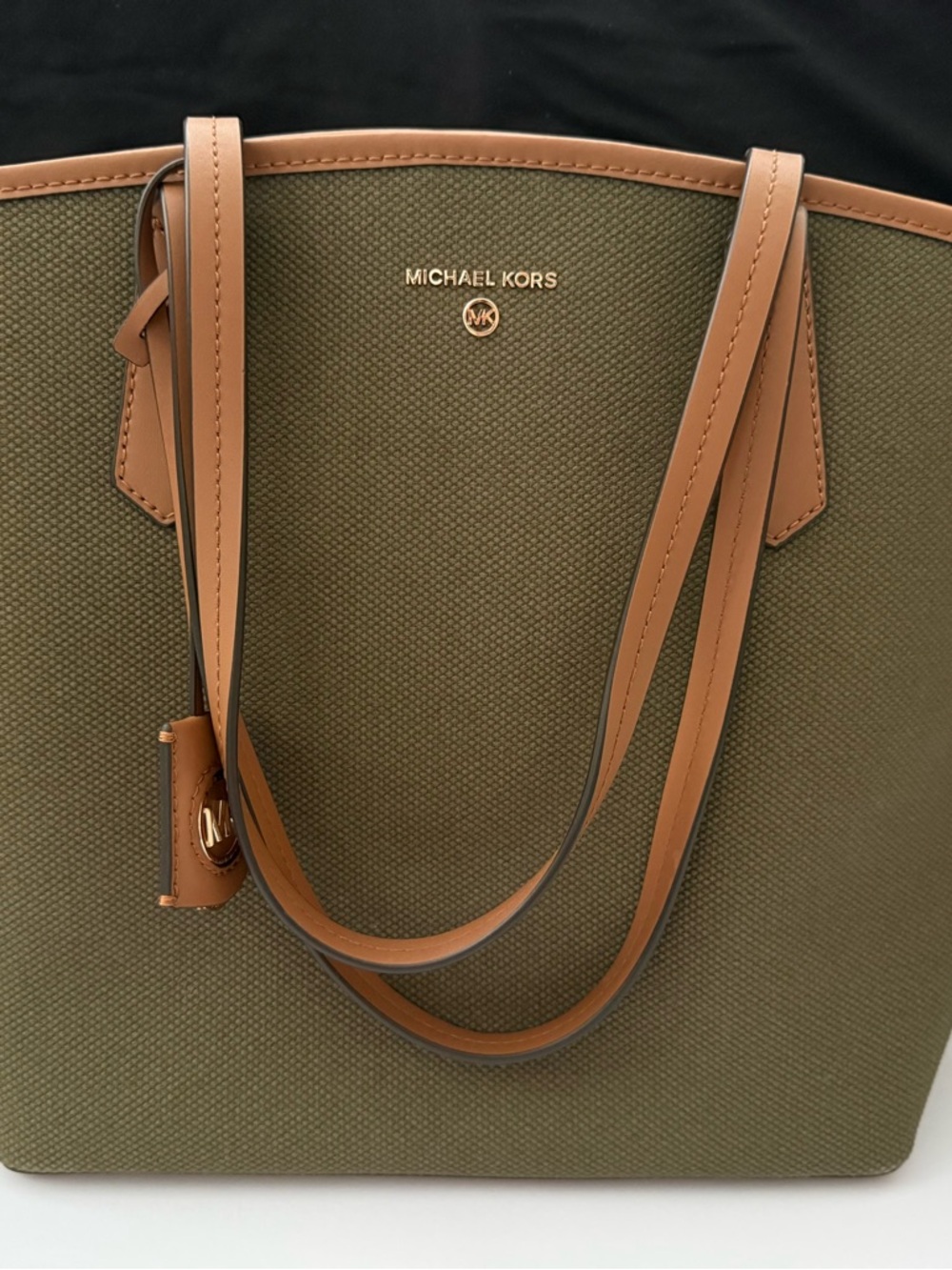Michael Kors Olive Tote with Tan Leather Trim